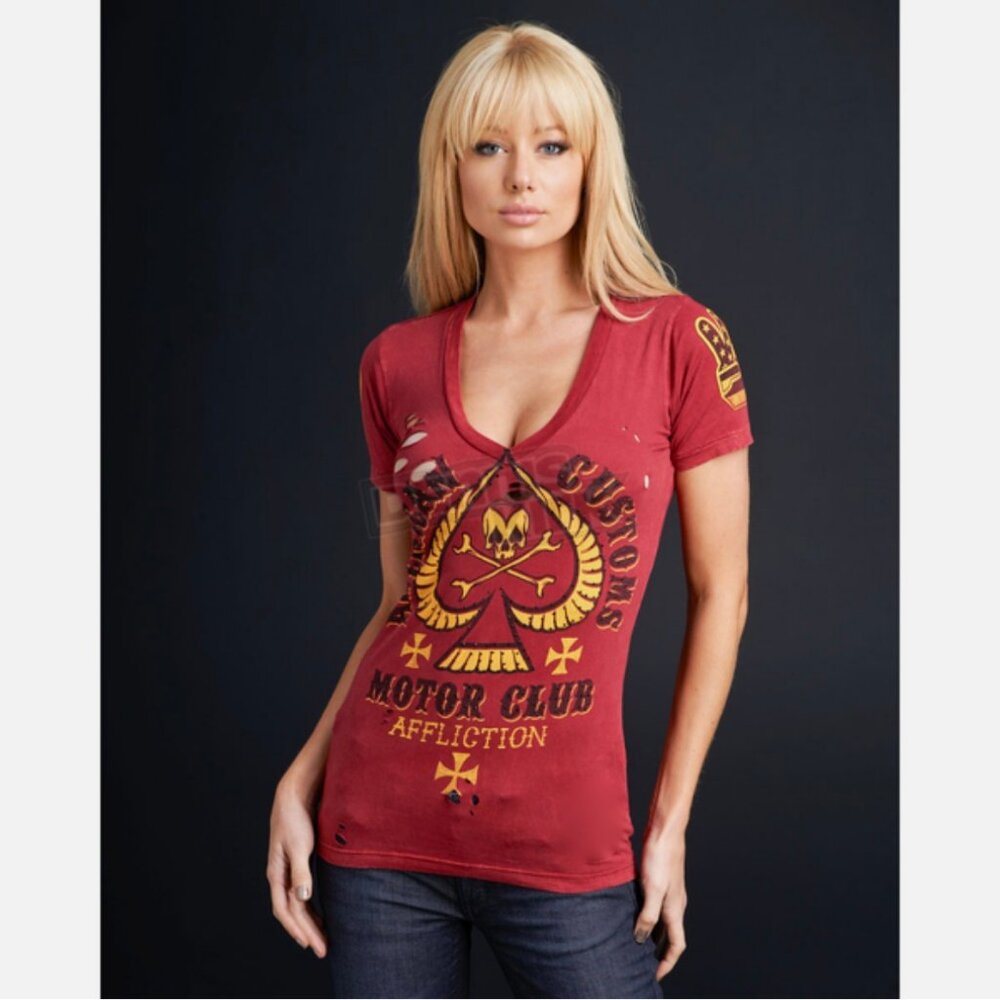 Affliction ACMC American Customs Dead Spade Red Lava Wash T-Shirt